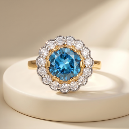 Juno Daisy Ring – Teal Blue Spinel