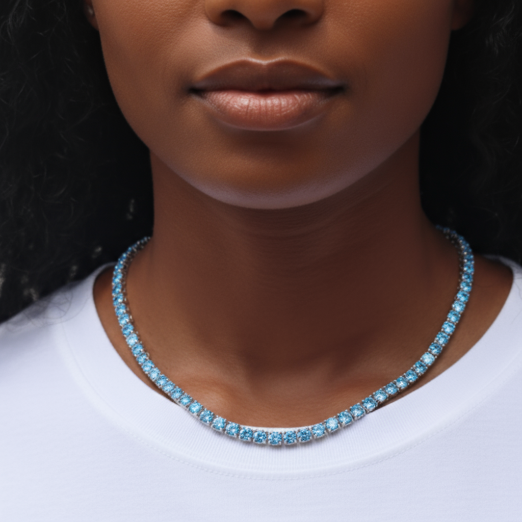 Juno Maxi Tennis Necklace – Teal Blue Spinel