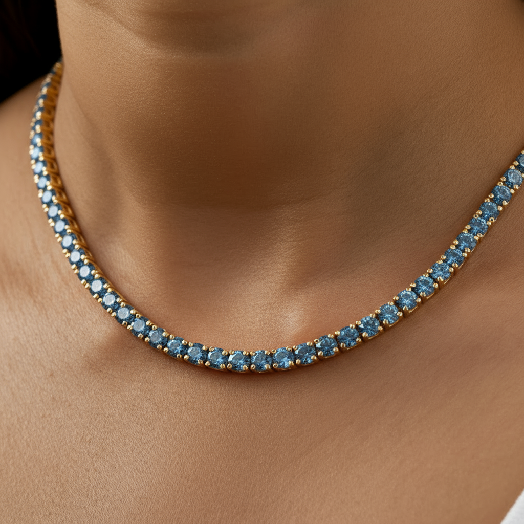 Juno Grande Tennis Necklace – Teal Blue Spinel