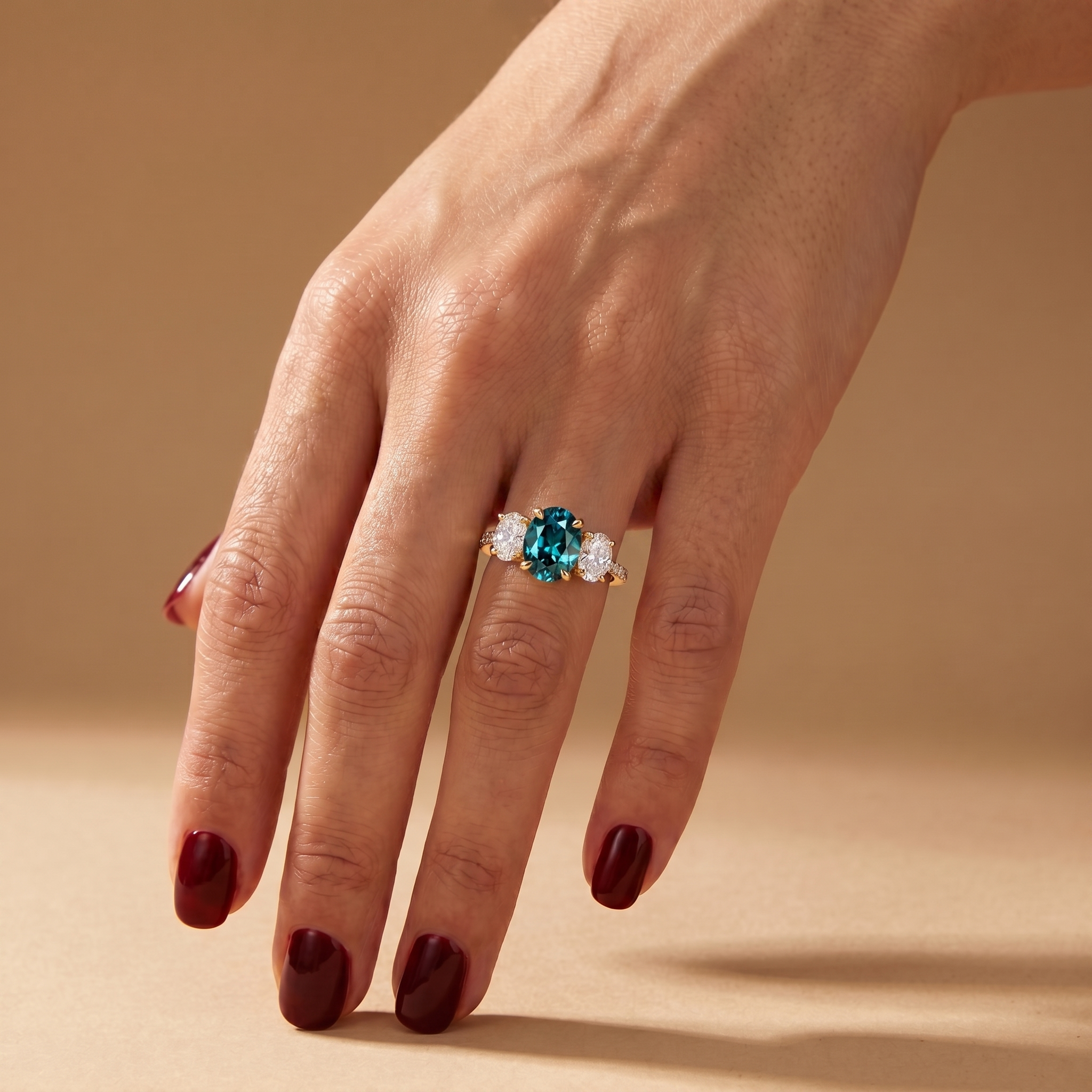 Velara Trilogy Pavé Ring – Teal Blue Spinel
