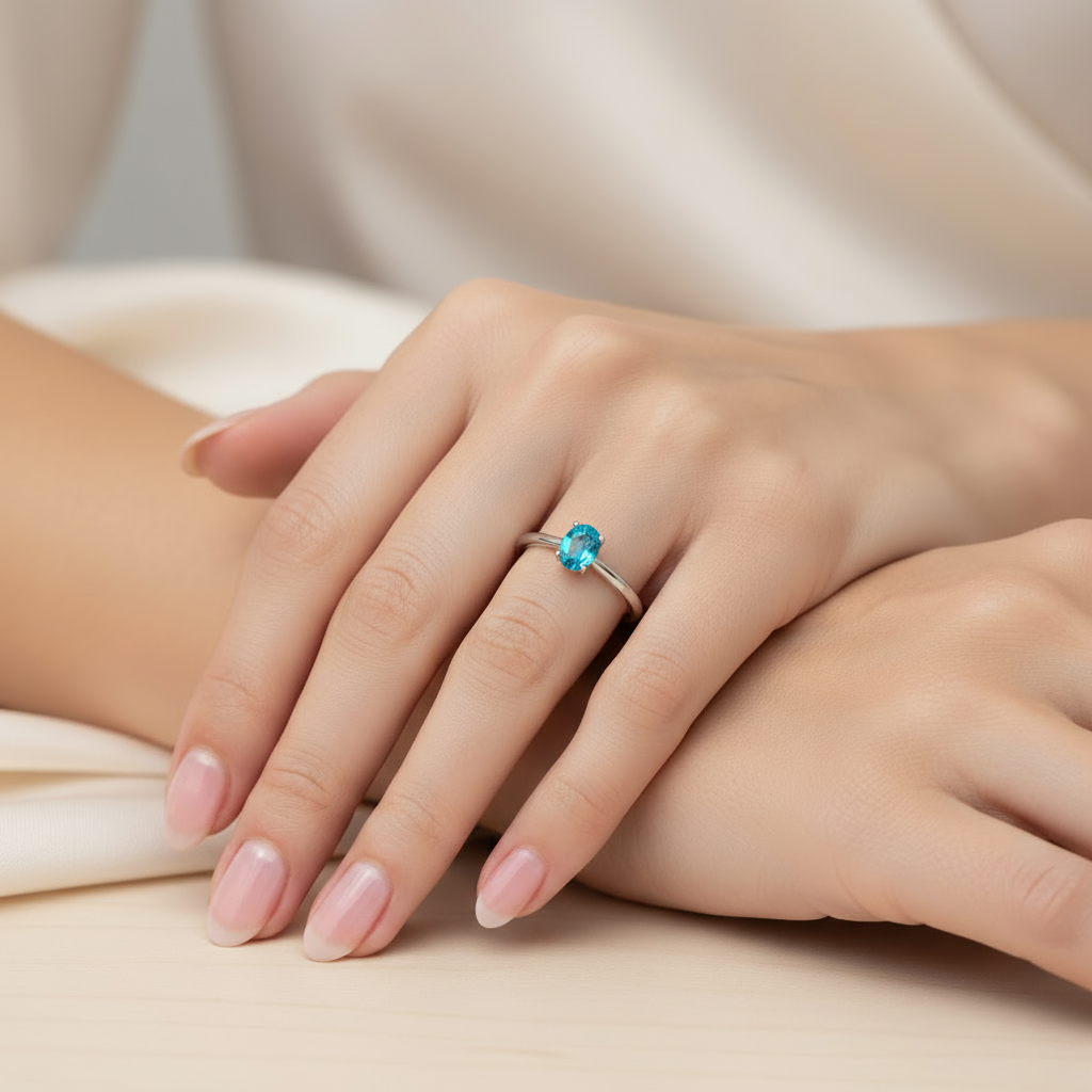 Velara Solitaire Ring – Teal Blue Spinel