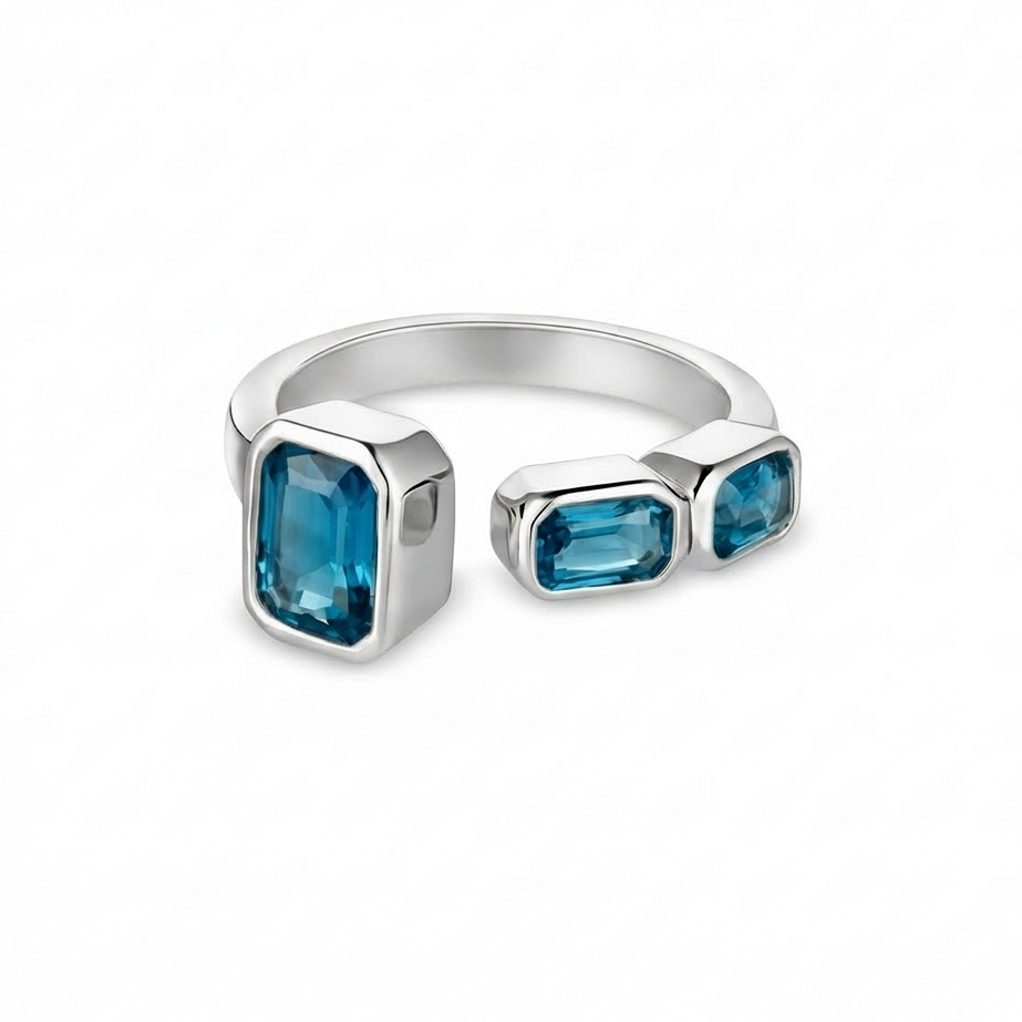 Nexus Frame Open Ring – Teal Blue Spinel
