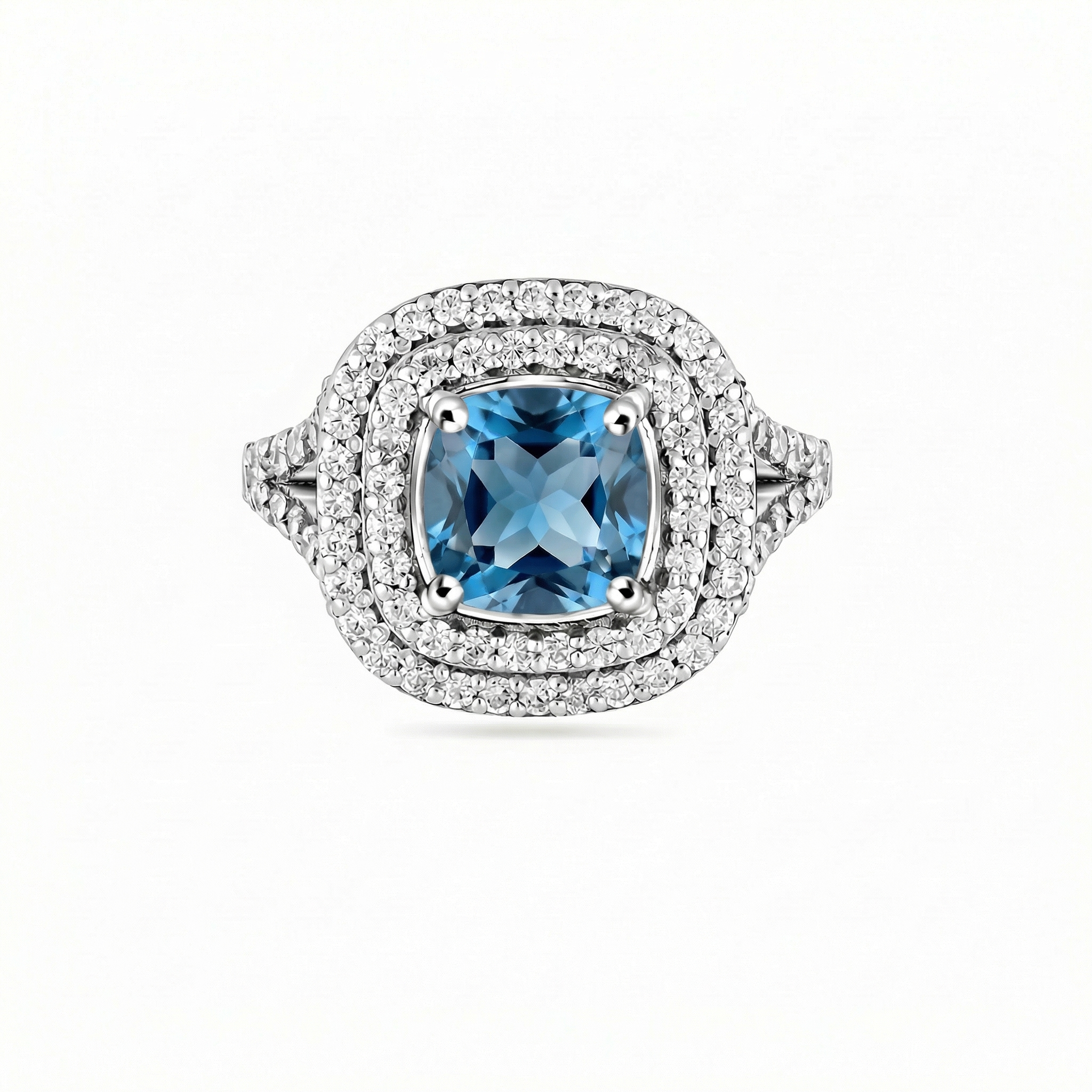 Aria Double Halo Ring – Teal Blue Spinel