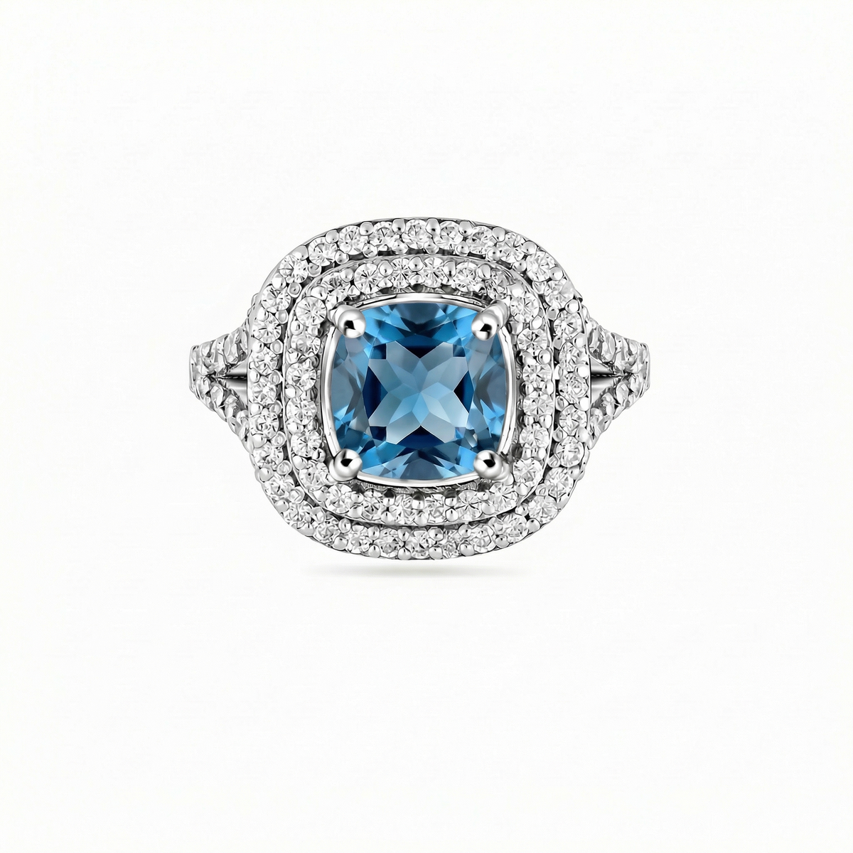 Aria Double Halo Ring – Teal Blue Spinel
