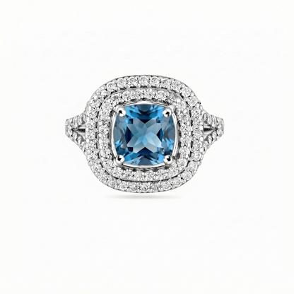 Aria Double Halo Ring – Teal Blue Spinel