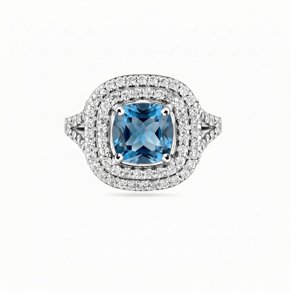 Aria Double Halo Ring – Teal Blue Spinel