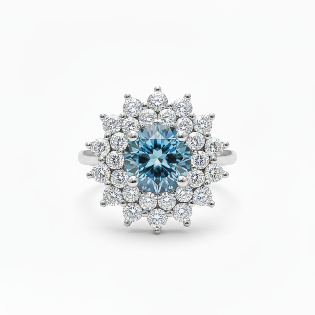 Juno Flower Ring – Teal Blue Spinel