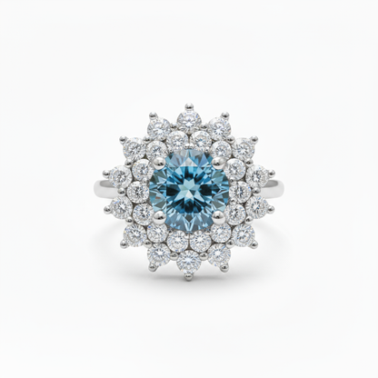 Juno Flower Ring – Teal Blue Spinel