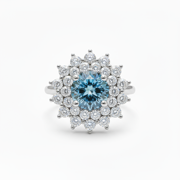 Juno Flower Ring – Teal Blue Spinel