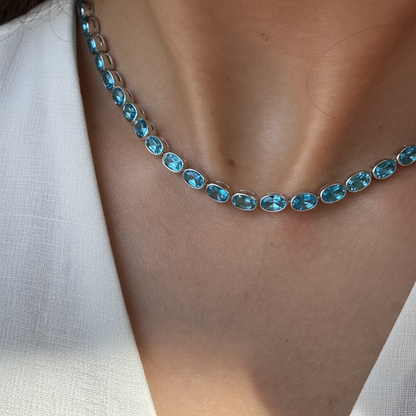 Velara Frame Tennis Necklace – Teal Blue Spinel