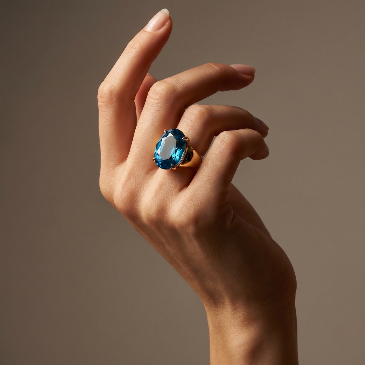 Velara Signet Ring – Teal Blue Spinel