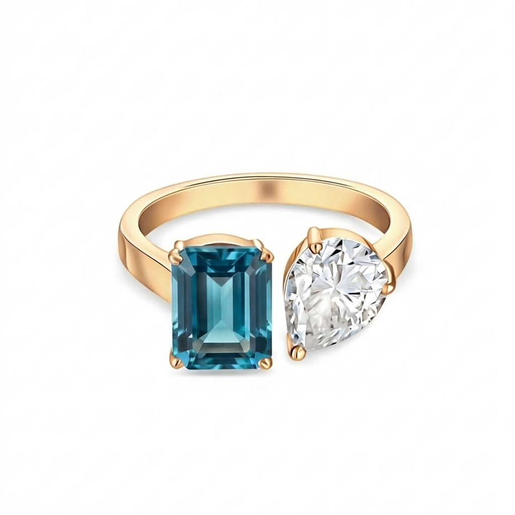 Nova Toi & Moi Ring – Teal Blue Spinel