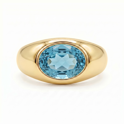 Velara Lateral Signet Ring – Teal Blue Spinel