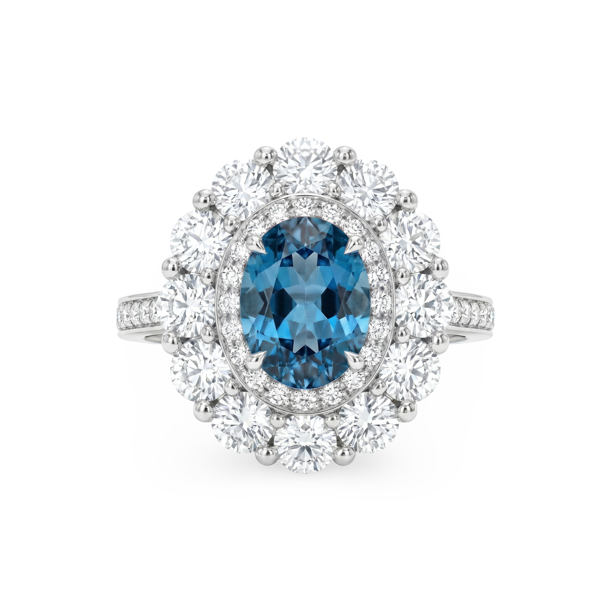 Velara Double Halo Ring – Teal Blue Spinel