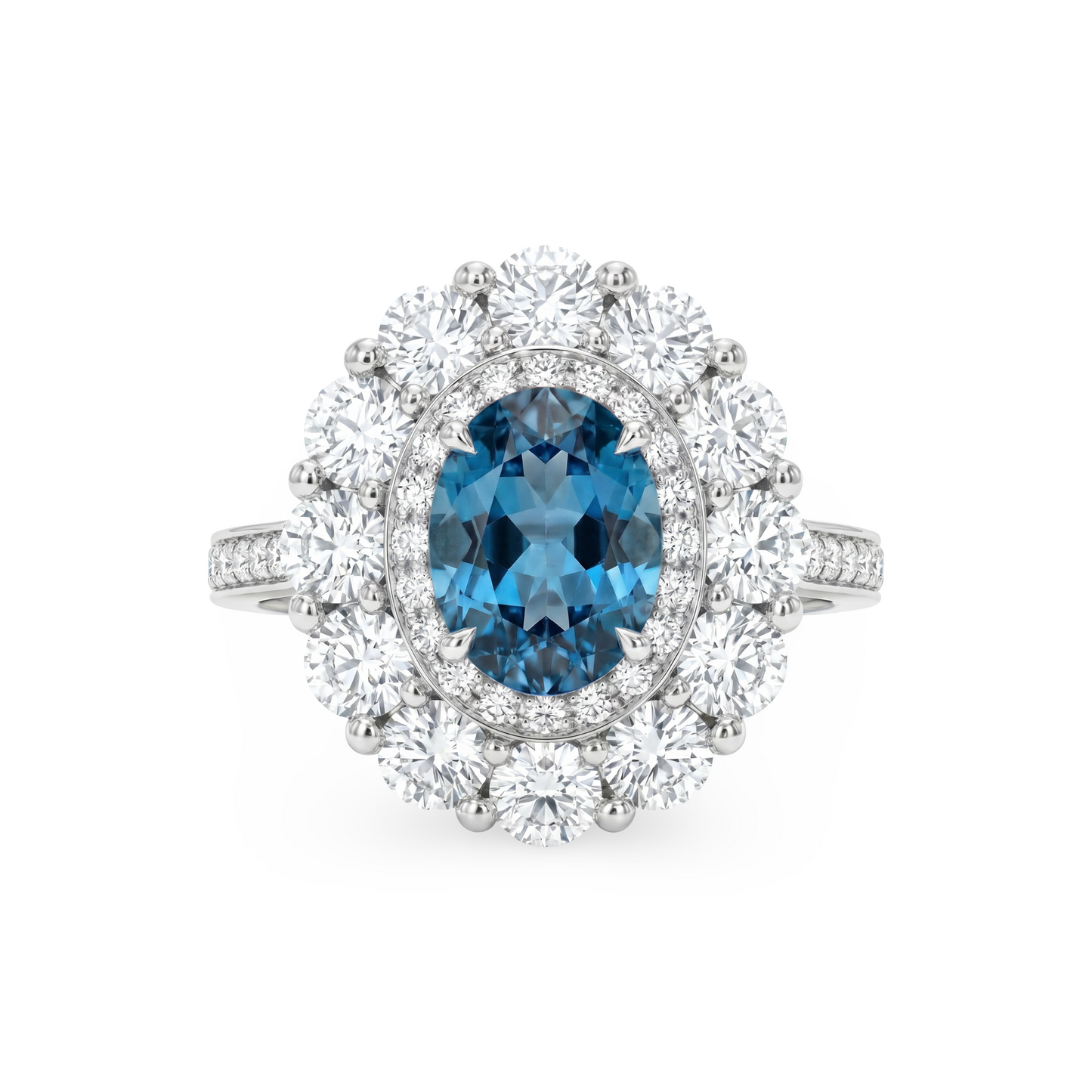 Velara Double Halo Ring – Teal Blue Spinel