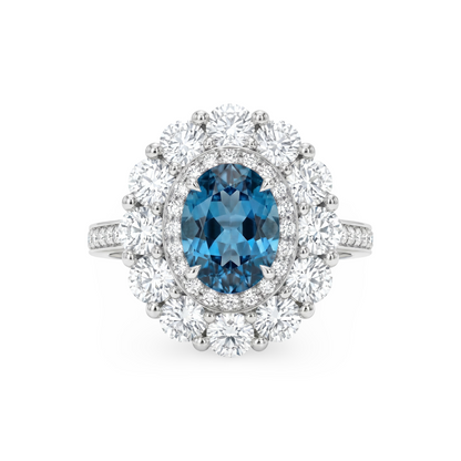 Velara Double Halo Ring – Teal Blue Spinel