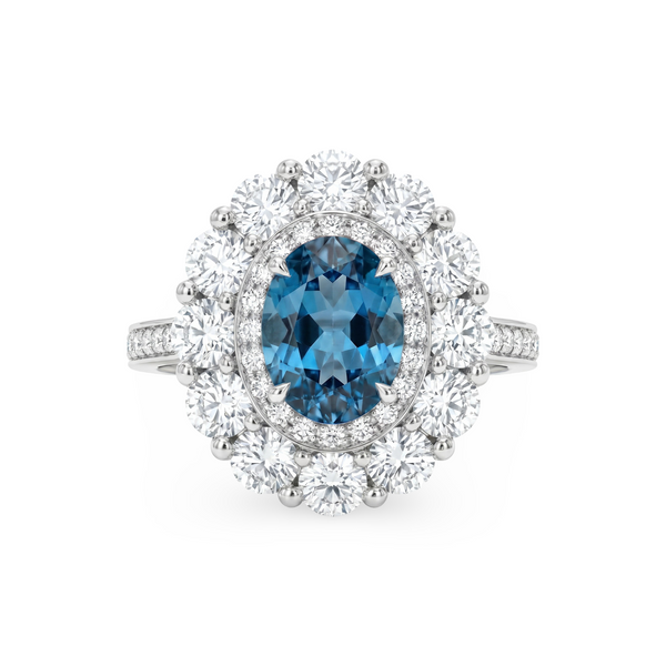 Velara Double Halo Ring – Teal Blue Spinel