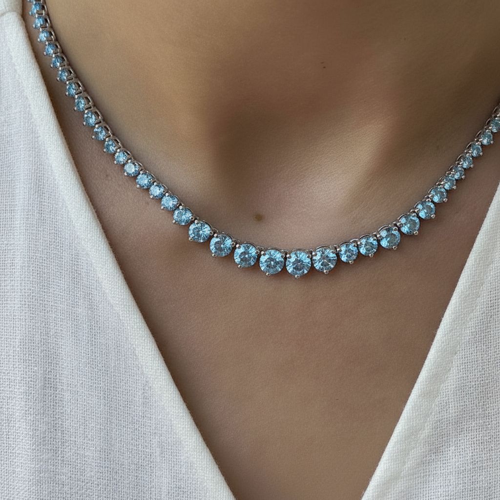 Juno Graduated Tennis Necklace – Teal Blue Spinel