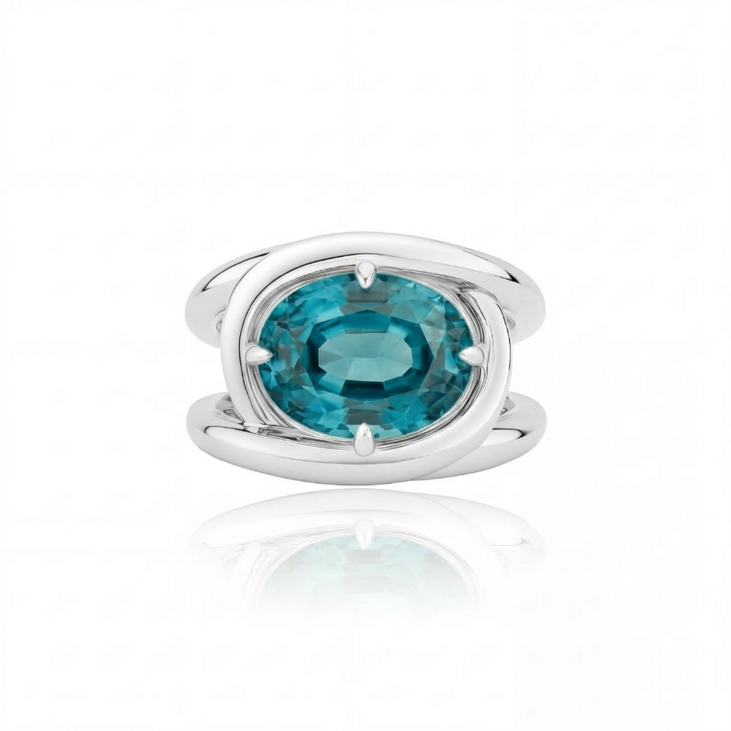 Velara Twist Ring – Teal Blue Spinel