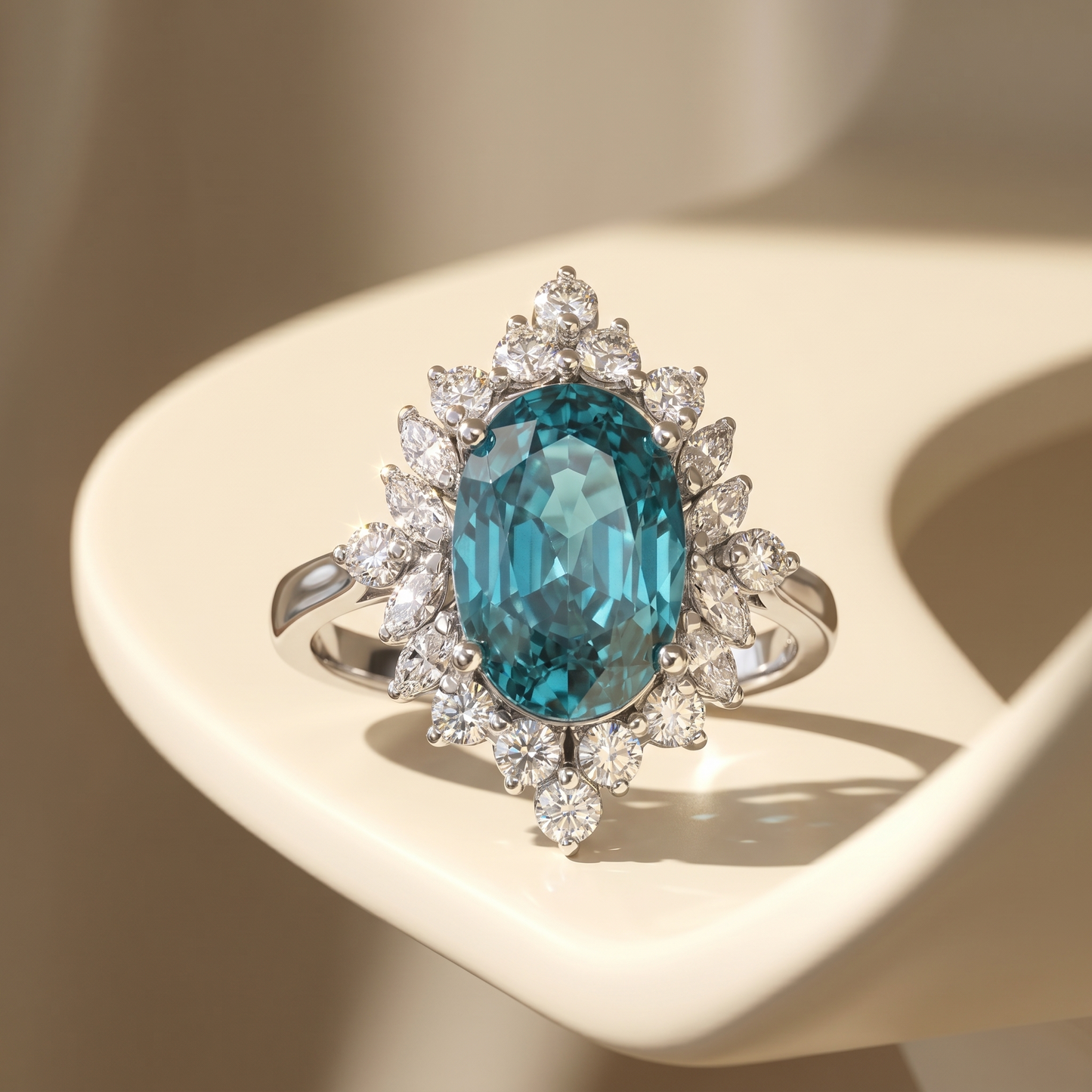 Velara Crown Ring – Teal Blue Spinel