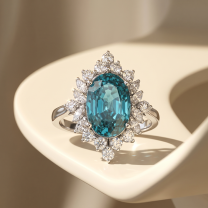 Velara Crown Ring – Teal Blue Spinel