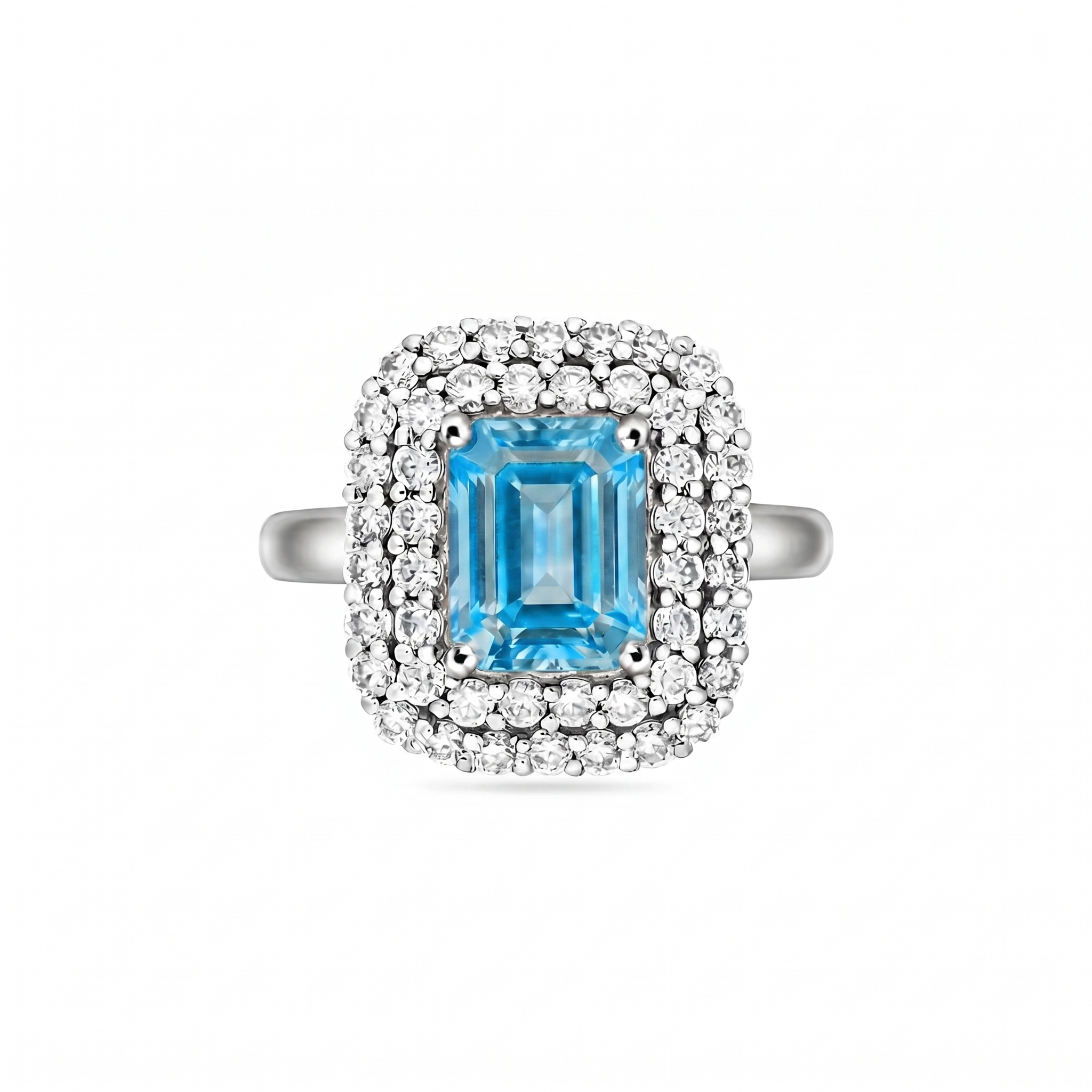 Nexus Double Halo Ring – Teal Blue Spinel