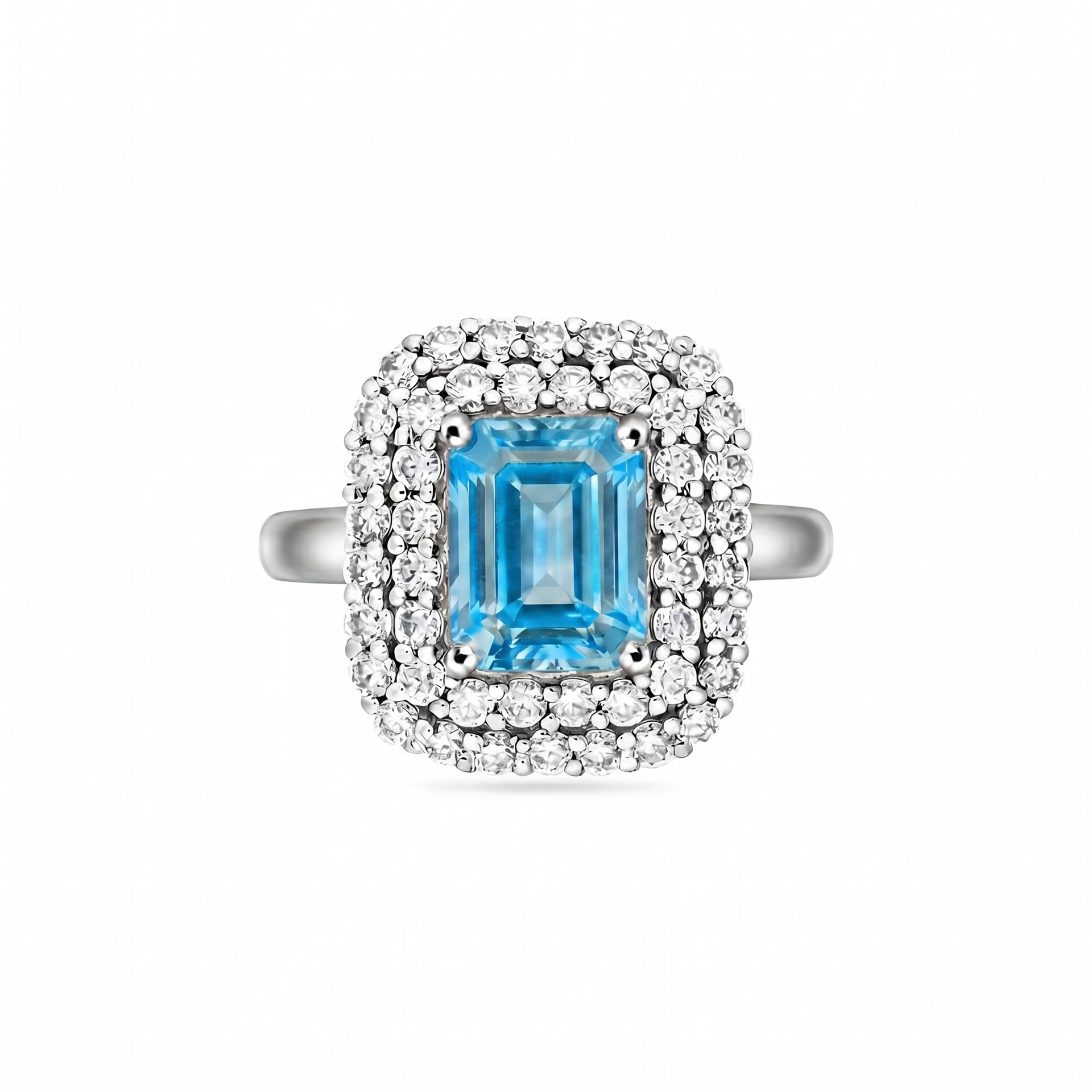 Nexus Double Halo Ring – Teal Blue Spinel