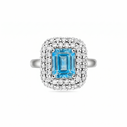 Nexus Double Halo Ring – Teal Blue Spinel