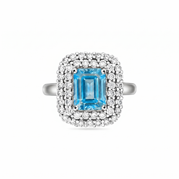 Nexus Double Halo Ring – Teal Blue Spinel