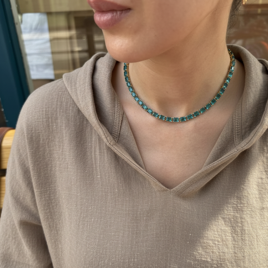 Nexus Tennis Necklace – Teal Blue Spinel