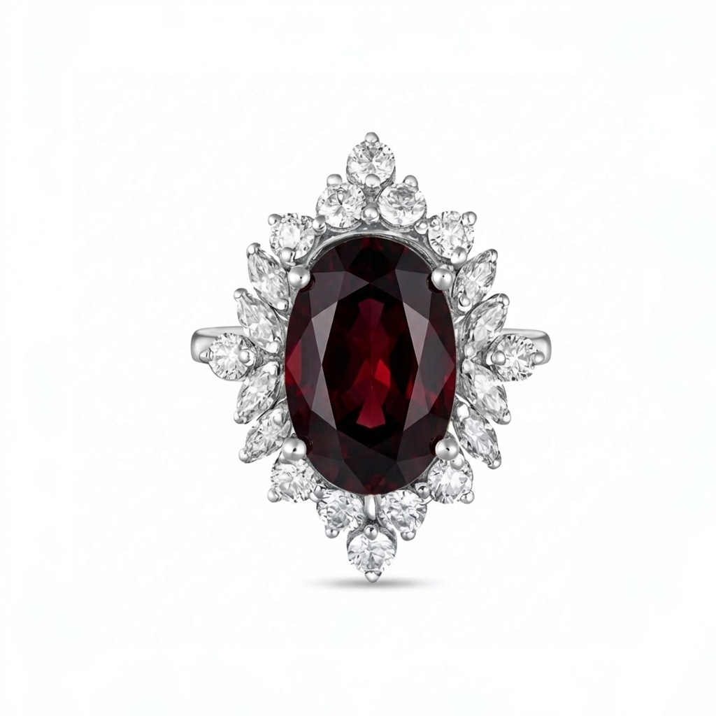 Velara Crown Ring – Deep Red Garnet