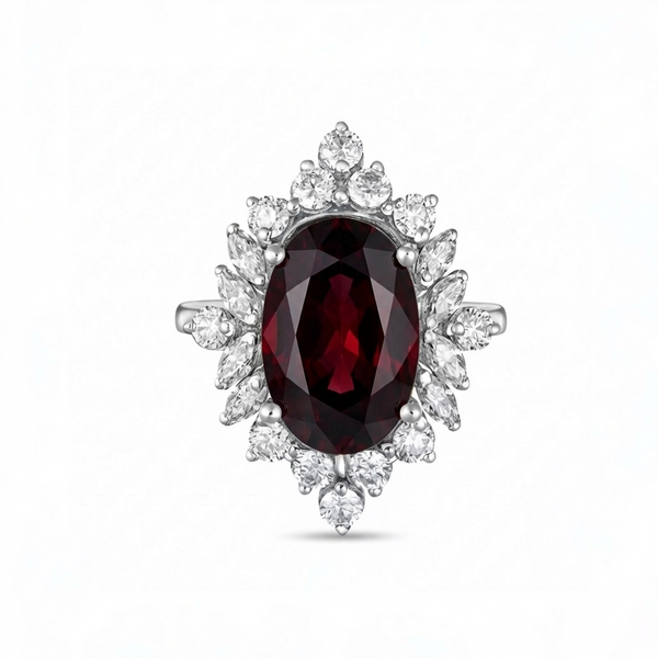 Velara Crown Ring – Deep Red Garnet