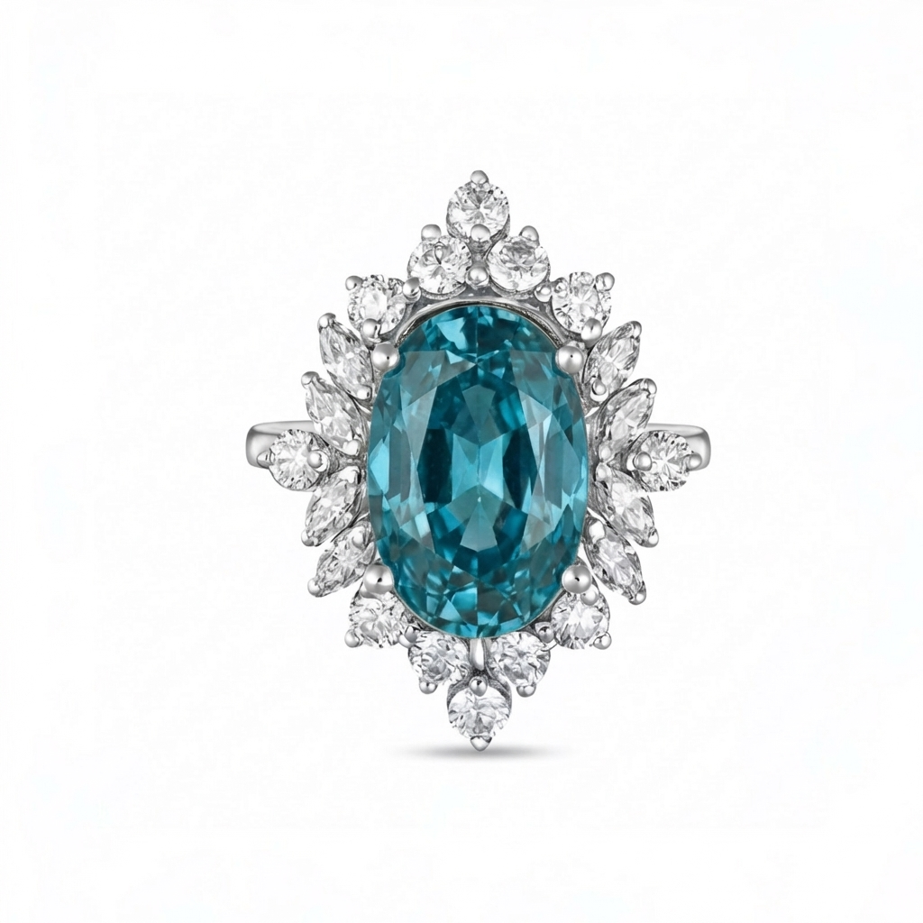 Velara Crown Ring – Teal Blue Spinel