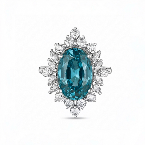 Velara Crown Ring – Teal Blue Spinel