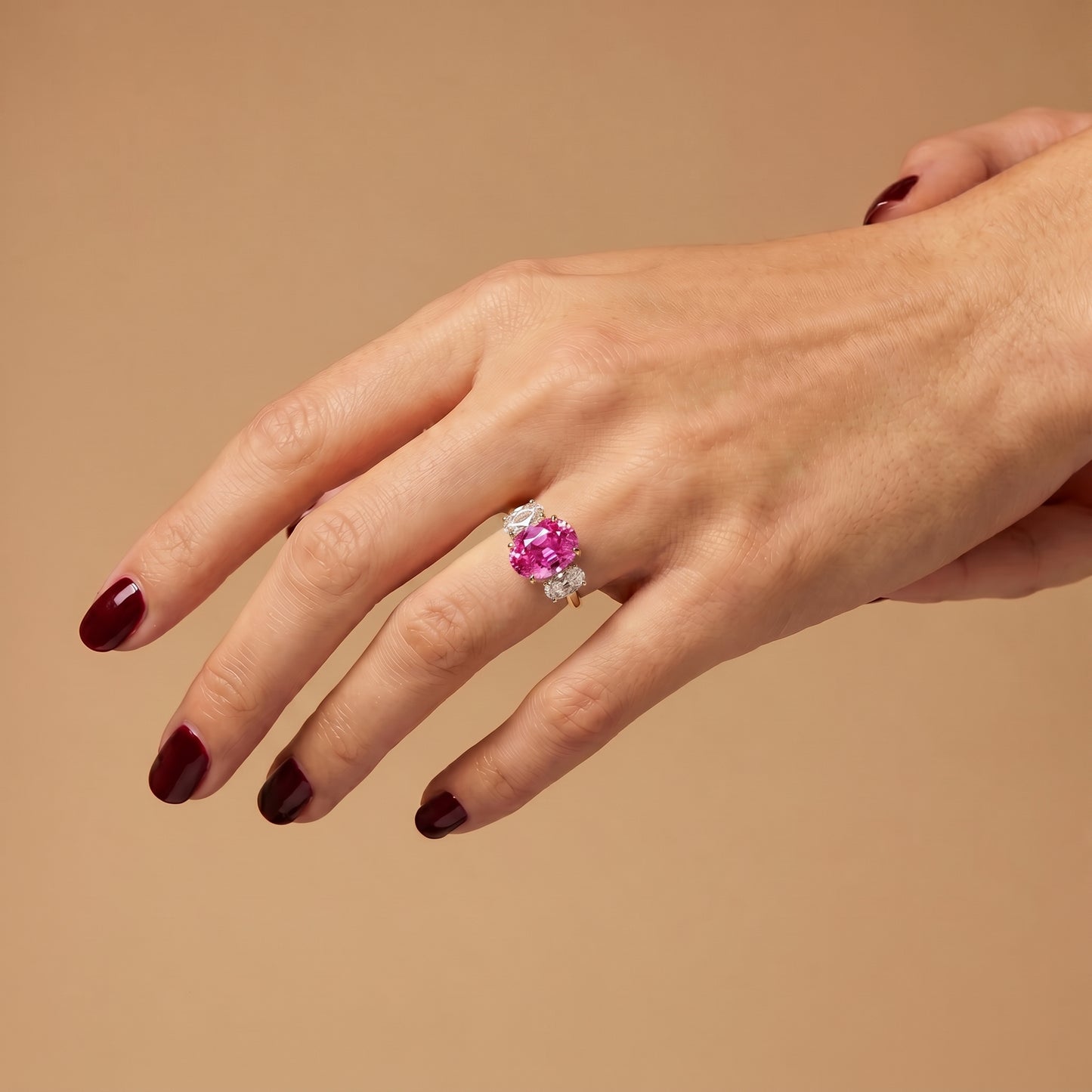 Velara Trilogy Ring – Vivid Pink Sapphire
