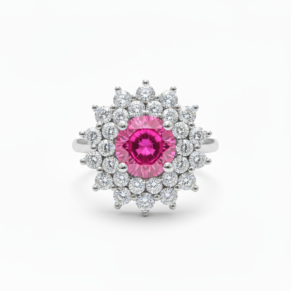 Juno Flower Ring – Vivid Pink Sapphire
