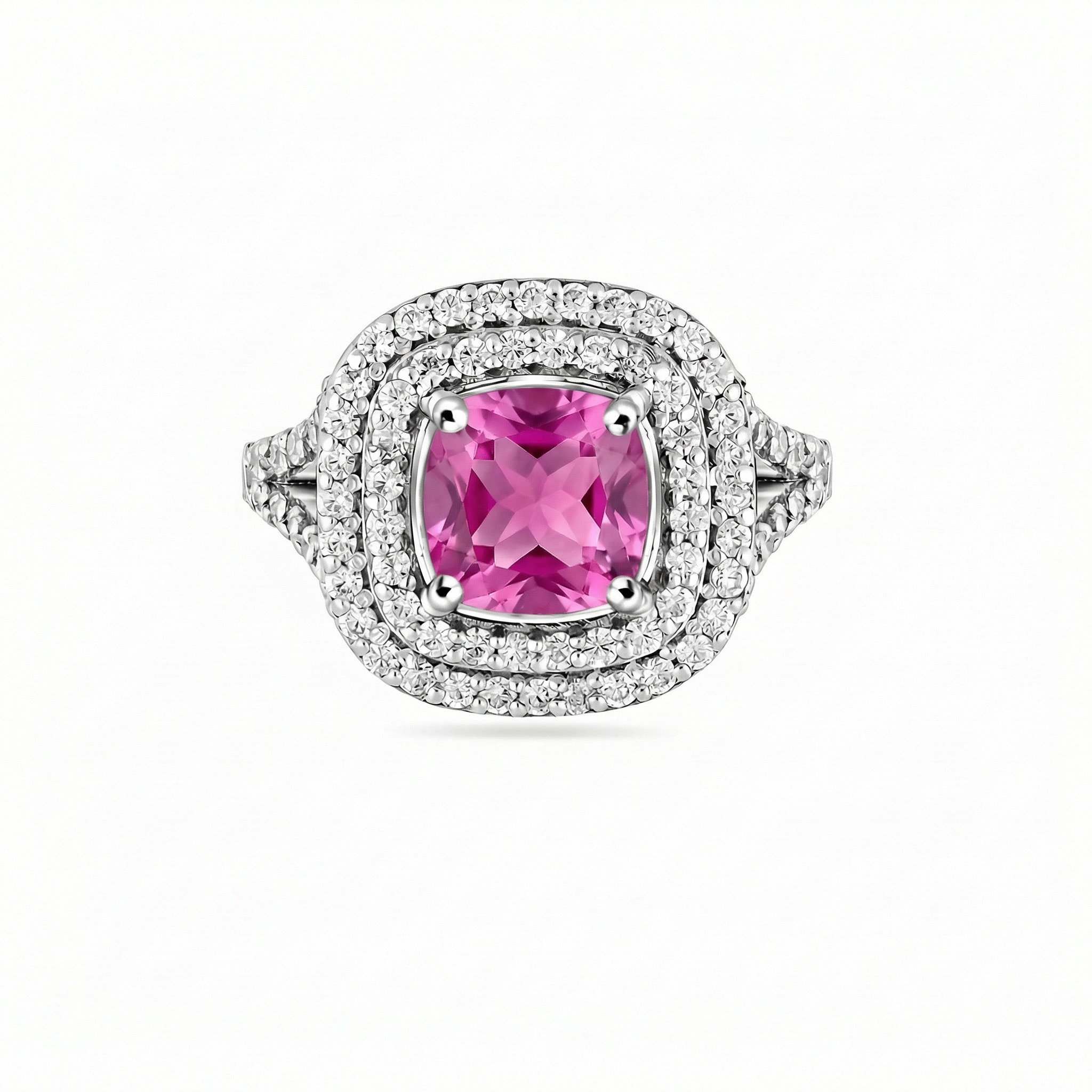 Aria Double Halo Ring – Vivid Pink Sapphire