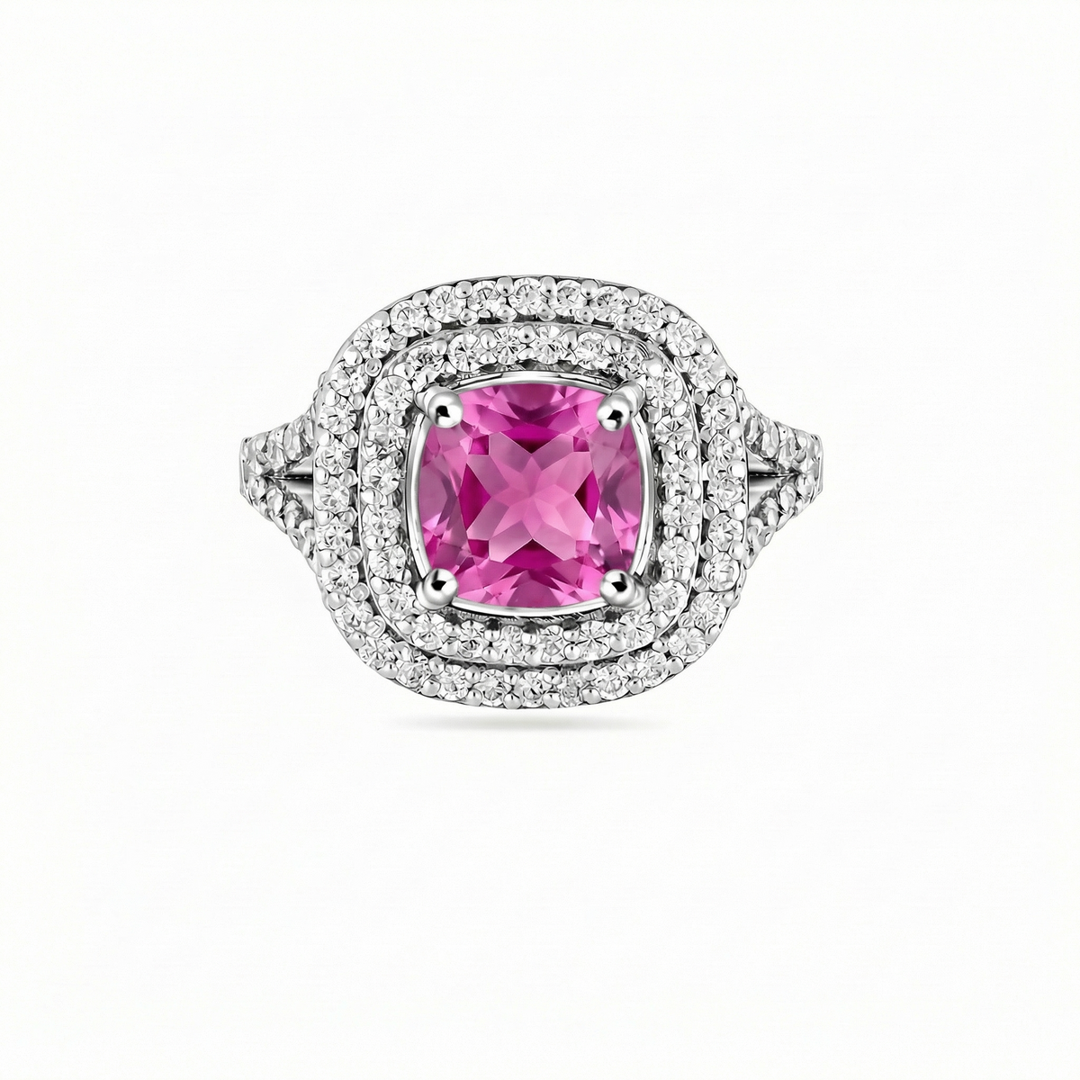 Aria Double Halo Ring – Vivid Pink Sapphire