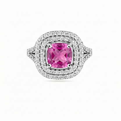 Aria Double Halo Ring – Vivid Pink Sapphire