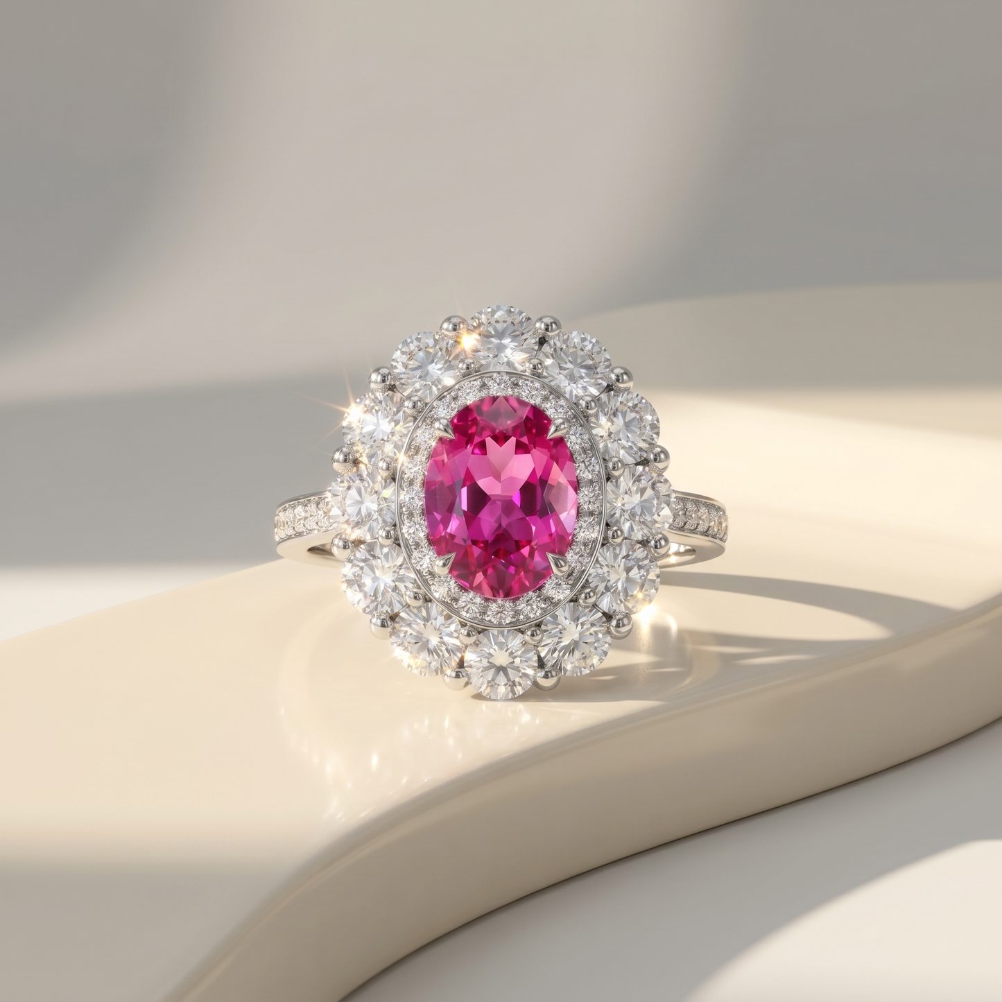 Velara Double Halo Ring – Vivid Pink Sapphire