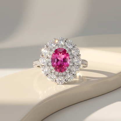 Velara Double Halo Ring – Vivid Pink Sapphire