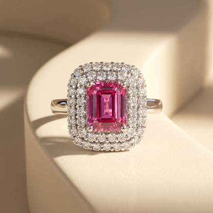 Nexus Double Halo Ring – Vivid Pink Sapphire