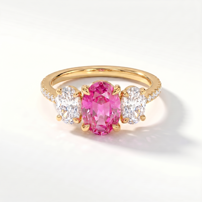 Velara Trilogy Pavé Ring – Vivid Pink Sapphire