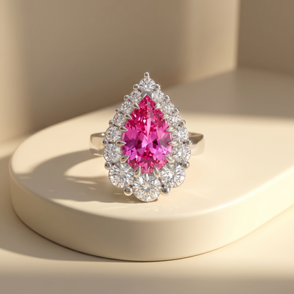 Nova Halo Ring – Vivid Pink Sapphire