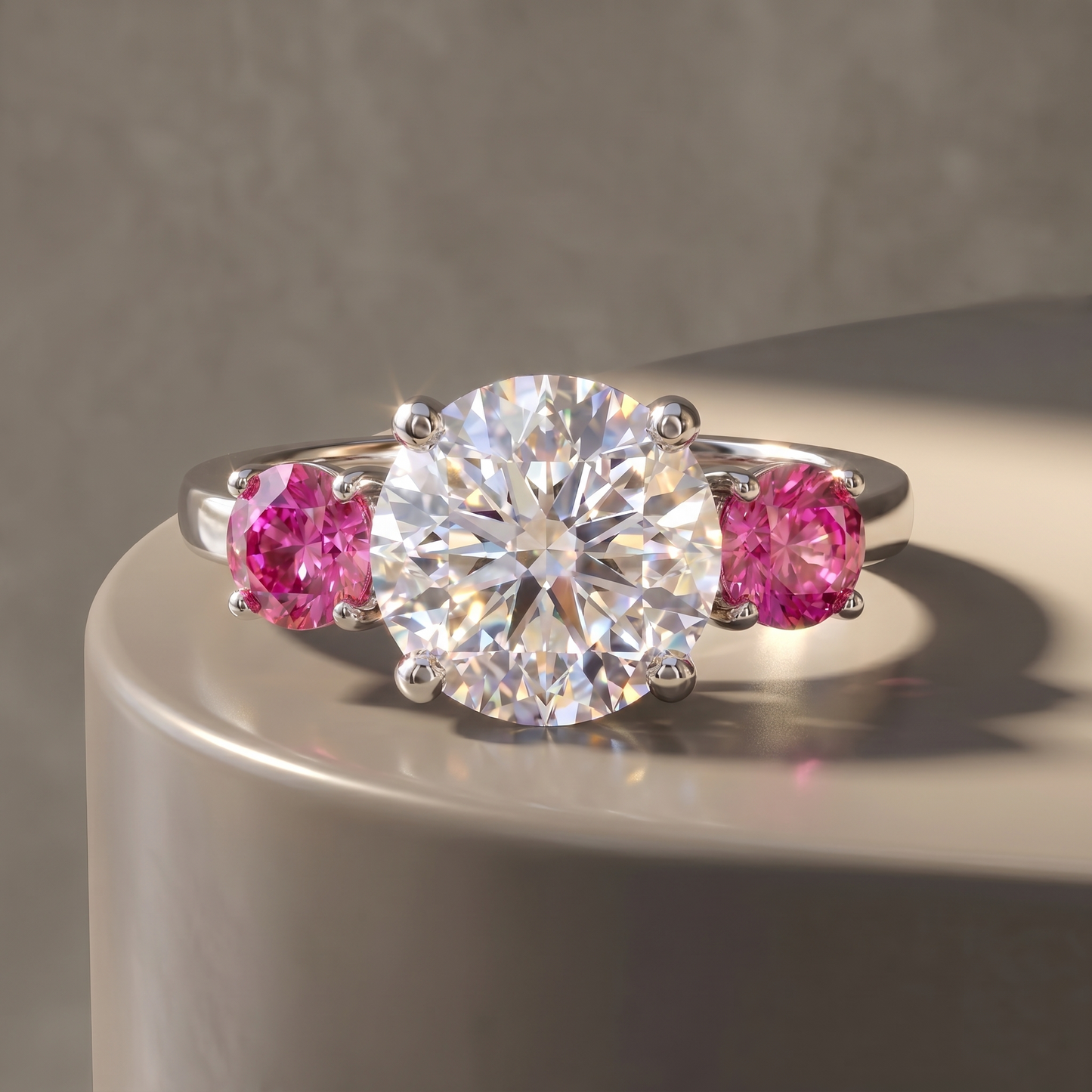 Juno Trilogy Ring – Vivid Pink Sapphire