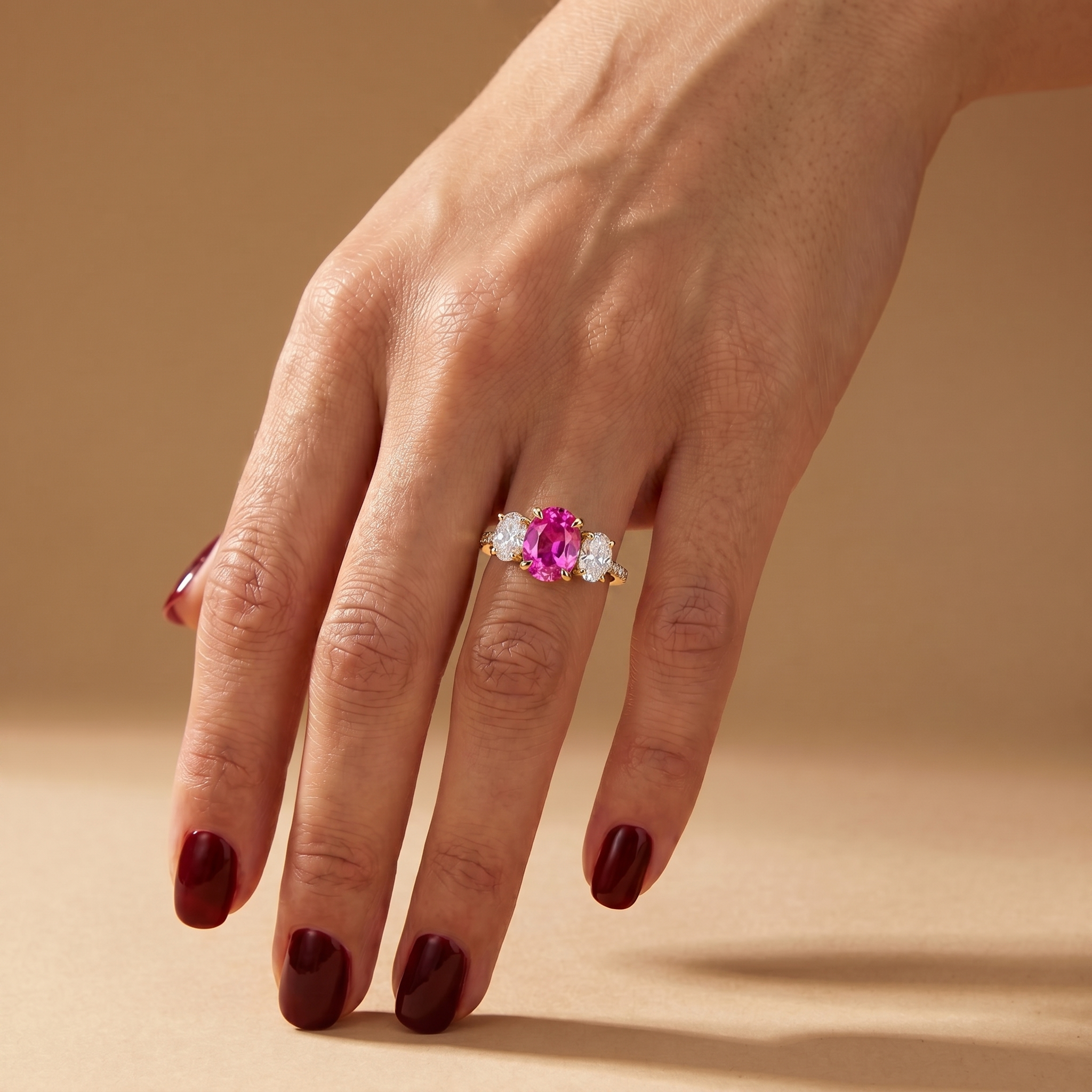 Velara Trilogy Pavé Ring – Vivid Pink Sapphire