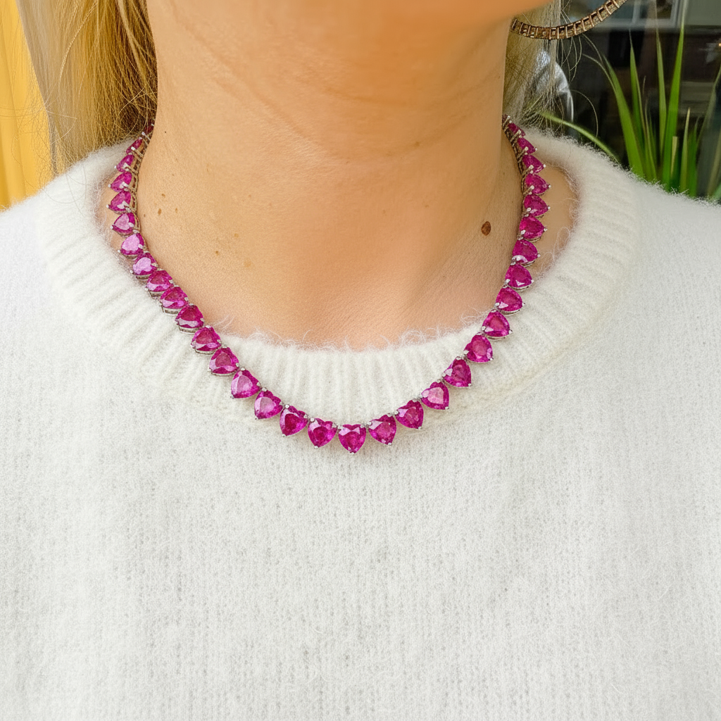 Amore Maxi Tennis Necklace – Vivid Pink Sapphire