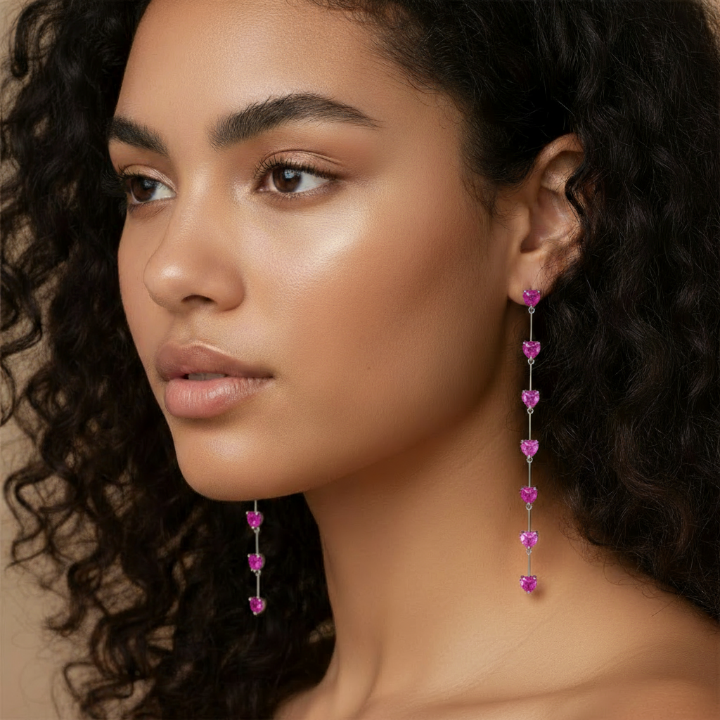 Amore Long Drop Earrings – Vivid Pink Sapphire