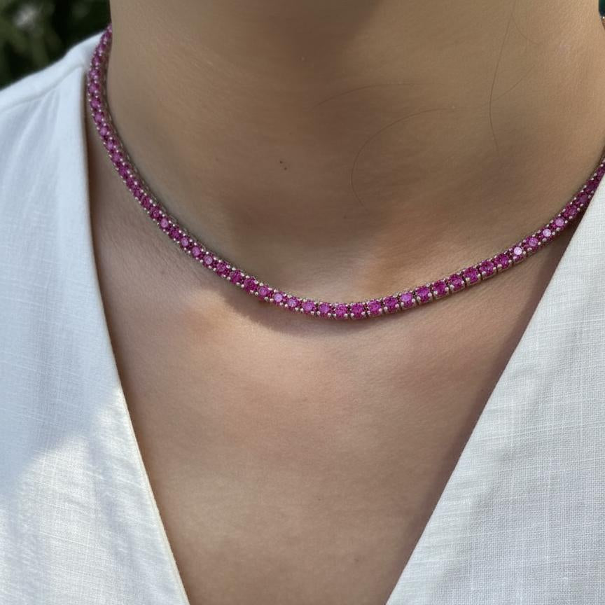 Juno Midi Tennis Necklace – Vivid Pink Sapphire