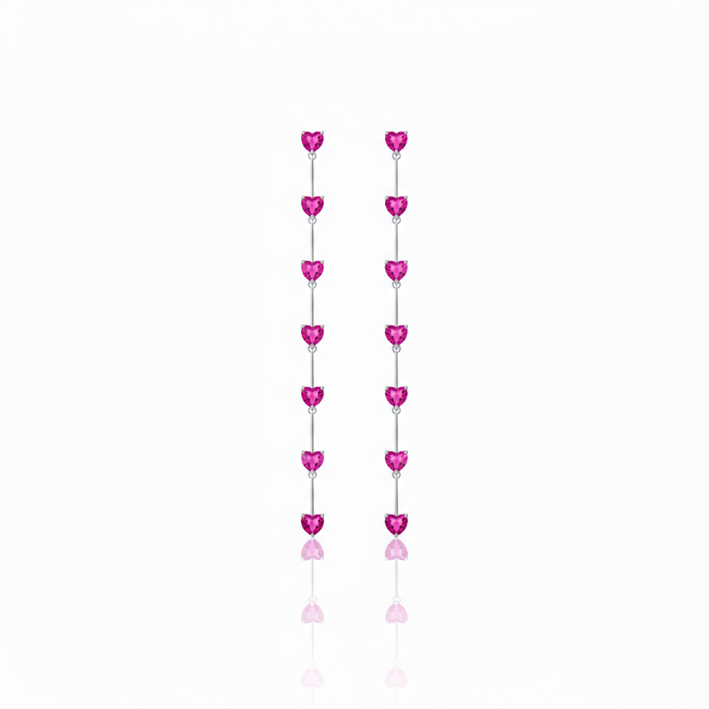 Amore Long Drop Earrings – Vivid Pink Sapphire